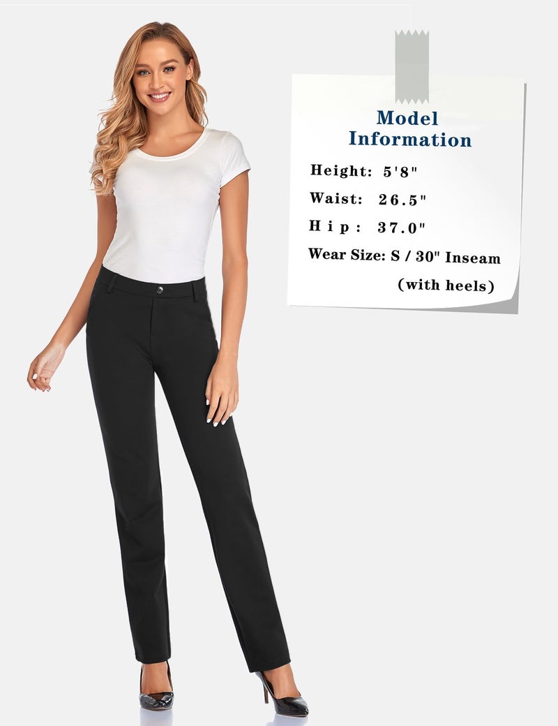 Tapata Women's 26''/28''/30''/32''/34'' Stretchy Straight Dress Pants with Pockets Tall, Petite, Regular for Office Work Business 34", Black, M - Image 5